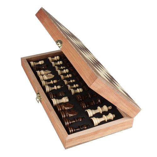 Folding Wooden Standard Travel International Chess Game Board Set with Magnetic Crafted Pieces
