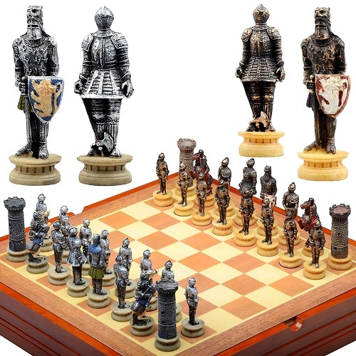 wooden medieval knight board and pieces
